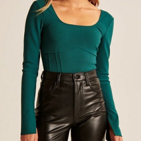 Abercrombie & Fitch Long Sleeve Corset Crop Top - Picture 1 of 8